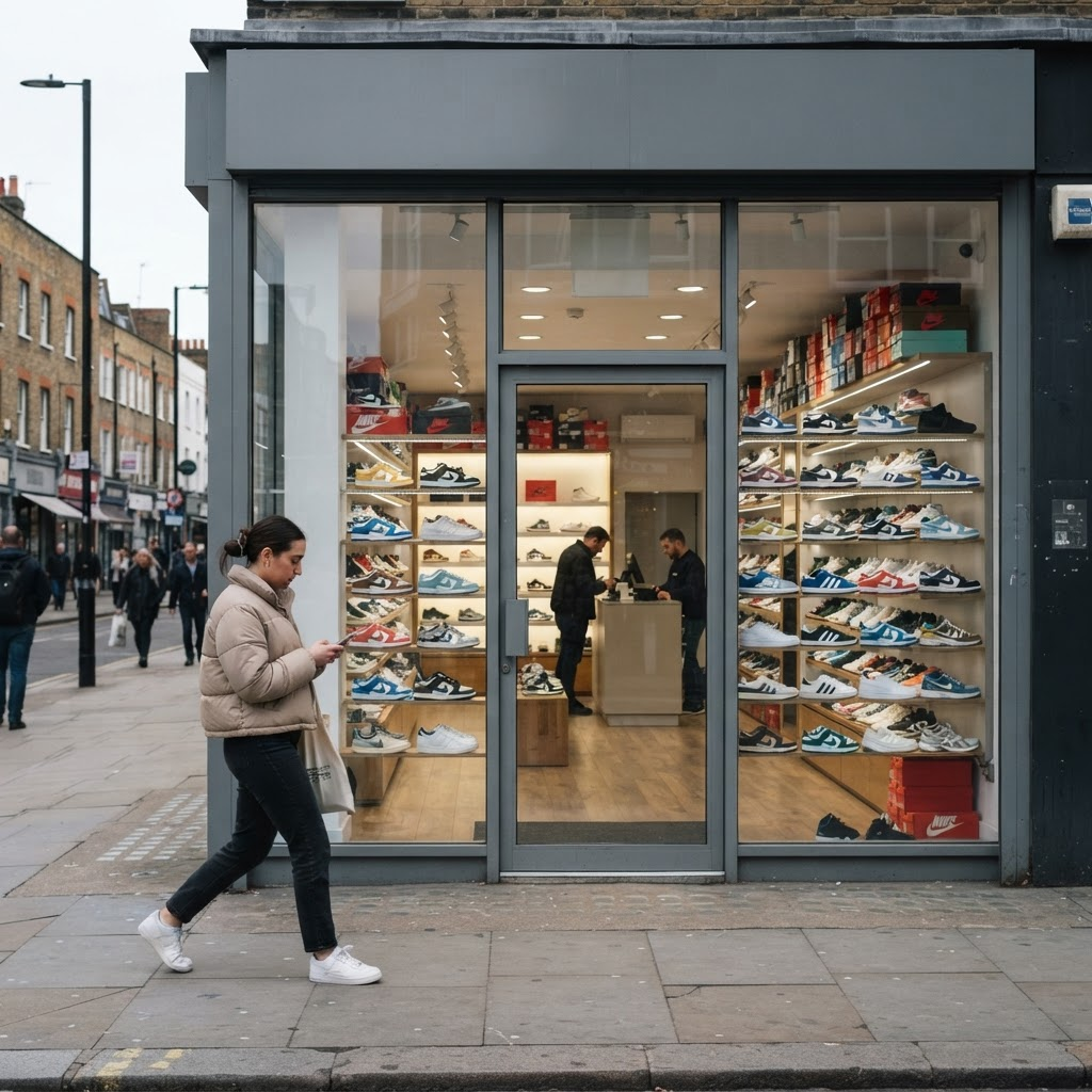 An ordinary storefront window that passersby walk past without noticing